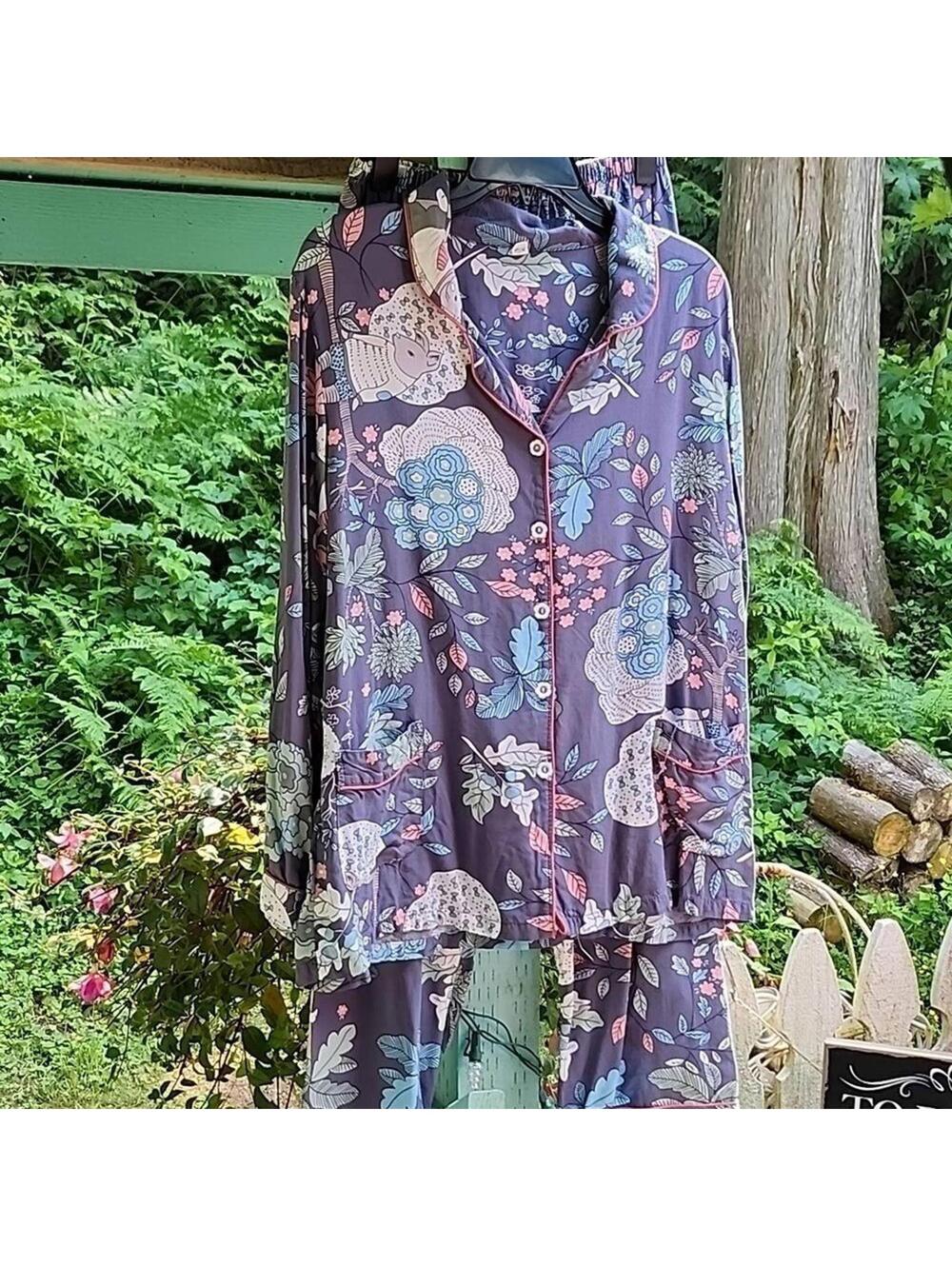 Cozy Floral Print Women's Pajama Set Cute Animal Design XS - RUNS VERY SMALL